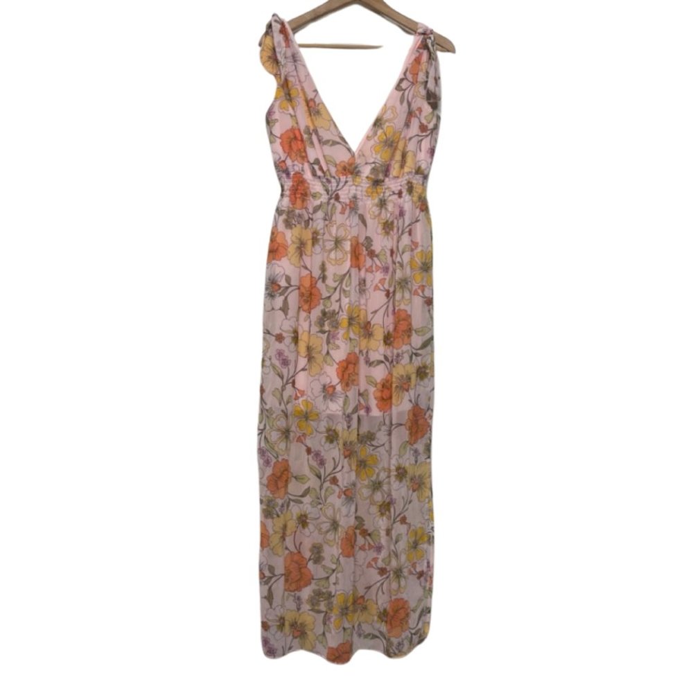LIBERTY LOVE | Pink Sleeveless Shoulder Knot Elastic Waist Floral Dress | Size L